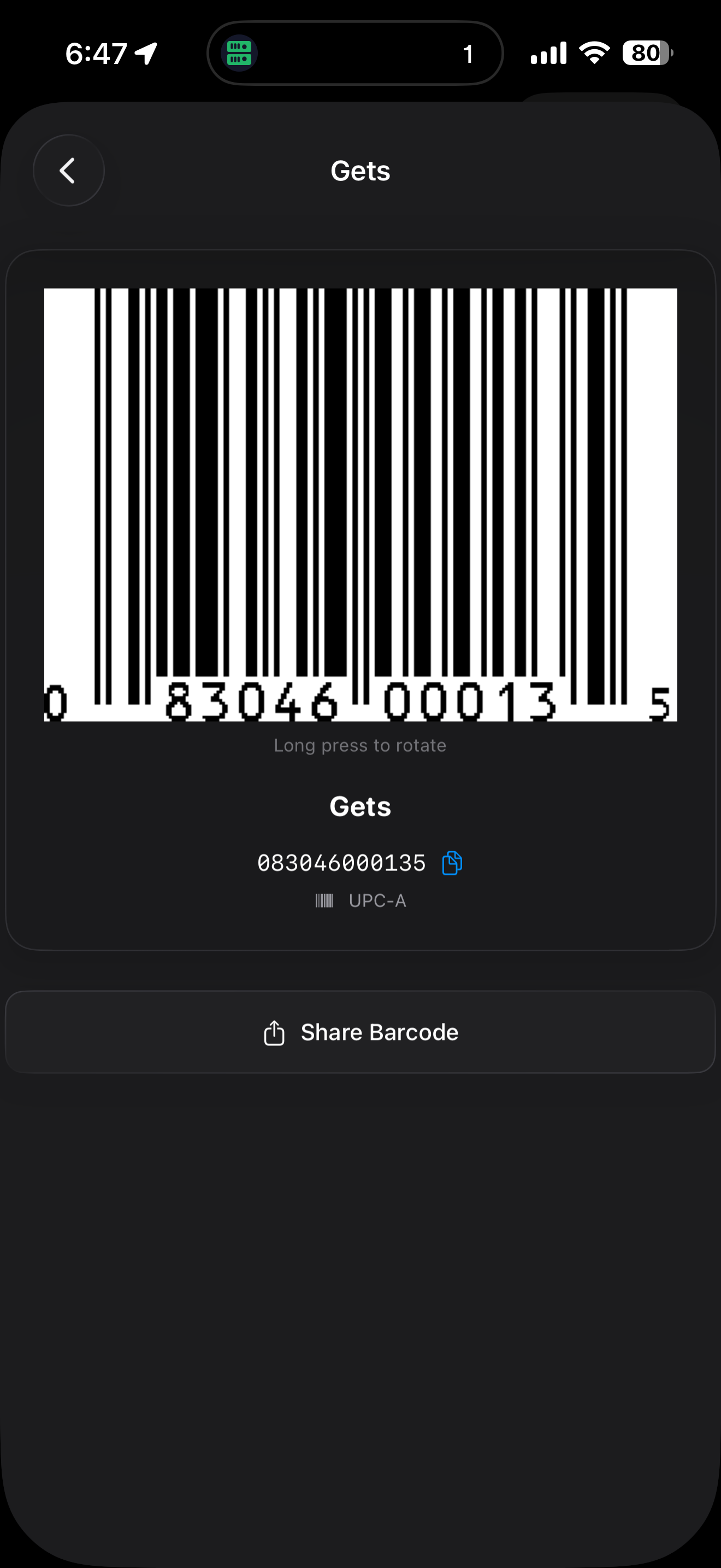 A generated barcode with sharing options